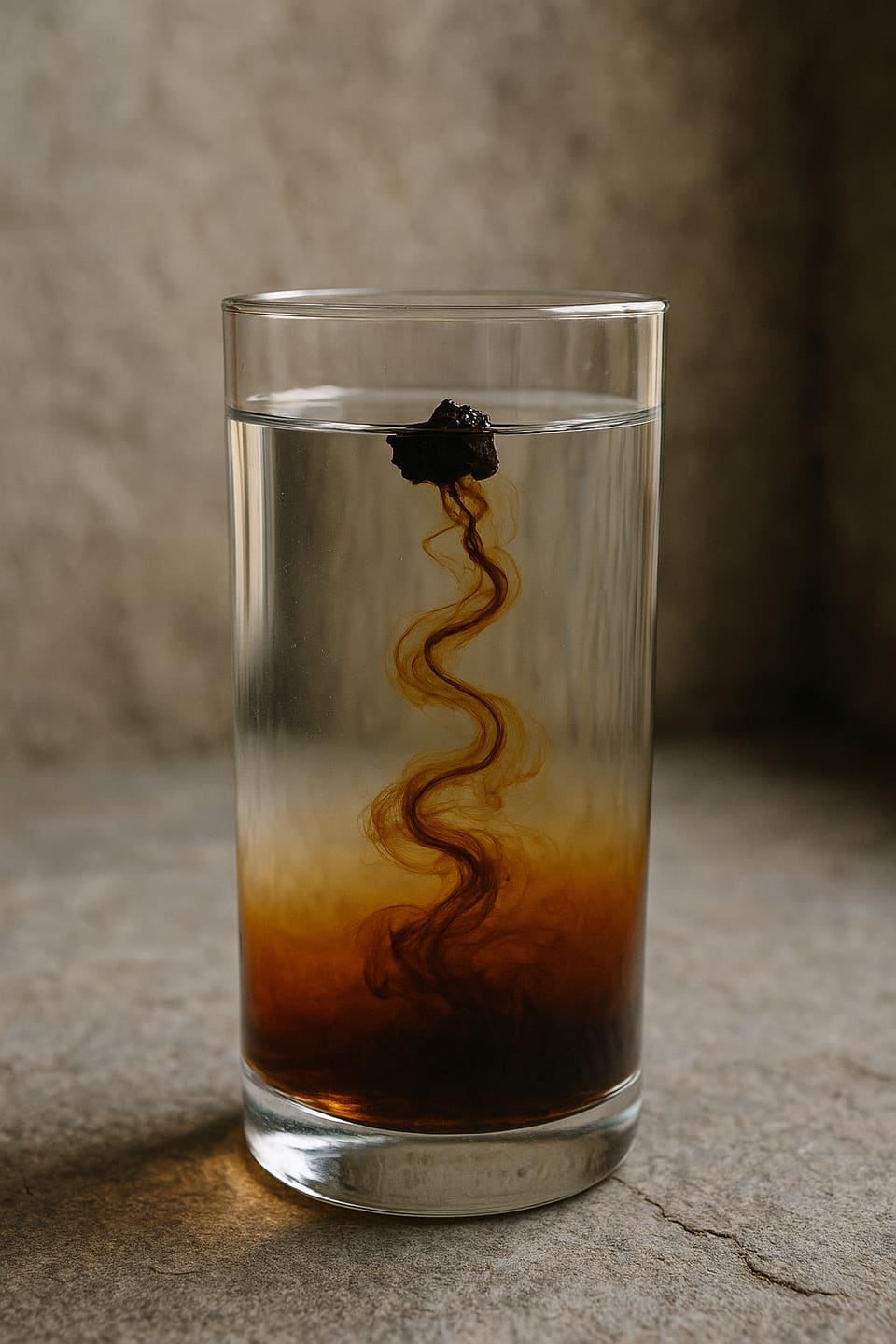 Shilajit lost op in een glas warm water